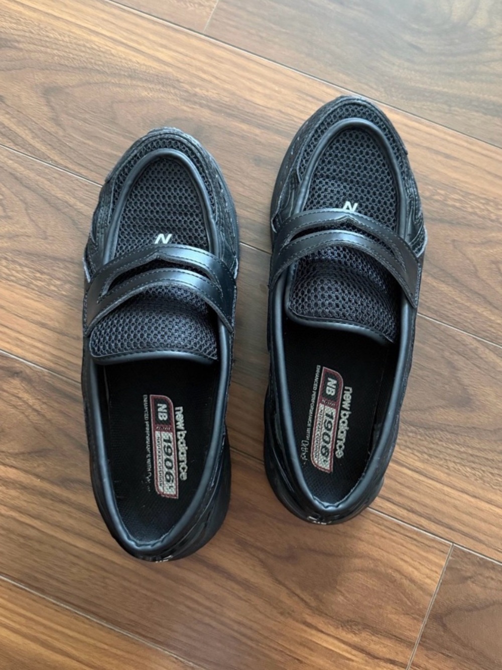New Balance Men’s Black Mesh & Leather Slip-On Sneakers